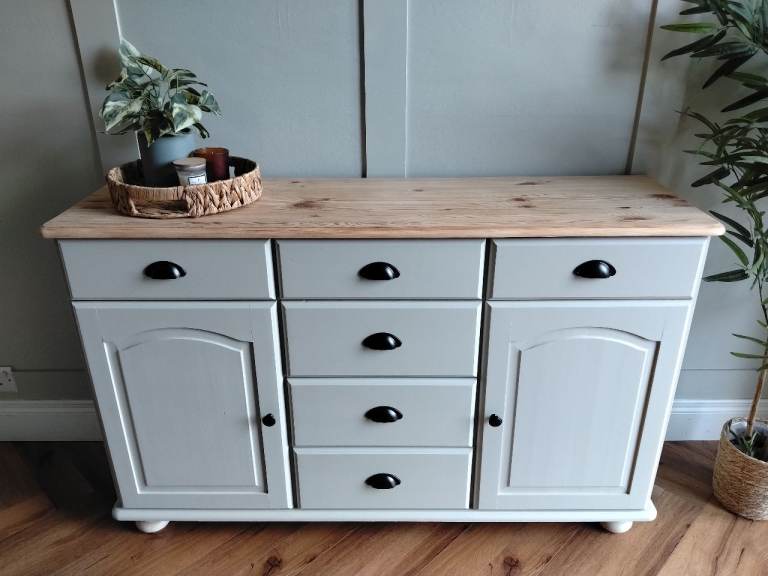 Large Sideboard/Hall Table with Storage Greige Coloured with Black Handles. 