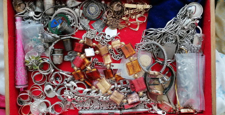 mixed  18 and 9 karat gold-silver jewelry  (NO SCRAP)