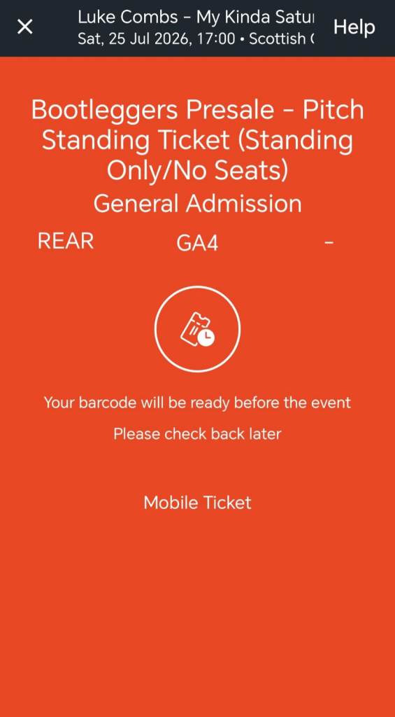 Luke Combs Standing Rear Tickets Murrayfield Saturday 25th July 