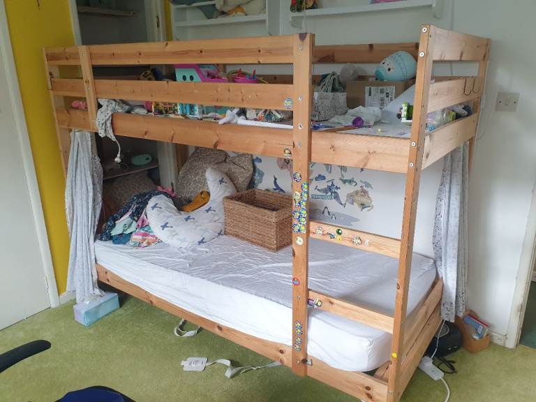 Ikea bunk bed with DIY play platform on top bunk