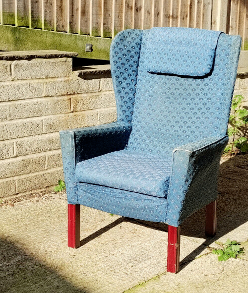 HSL Armchair, Blue, worn 'shabby chic' perfect for man cave/shed/garage project?