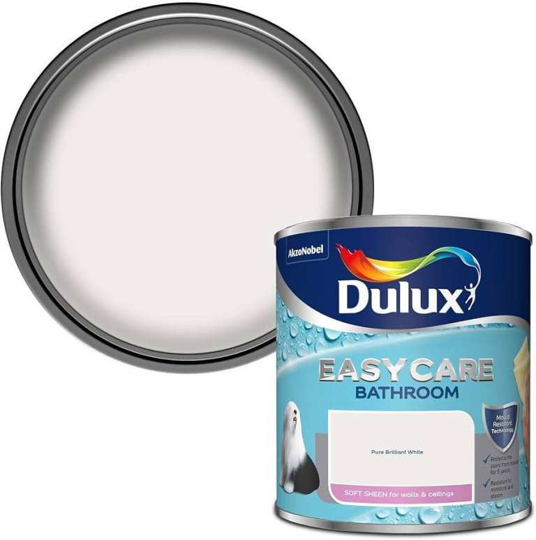Dulux Easycare Bathroom Paint, Pure Brilliant White, Soft Sheen - Unopened