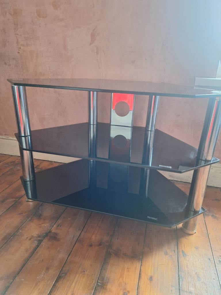 Black glass and chrome tv stand 