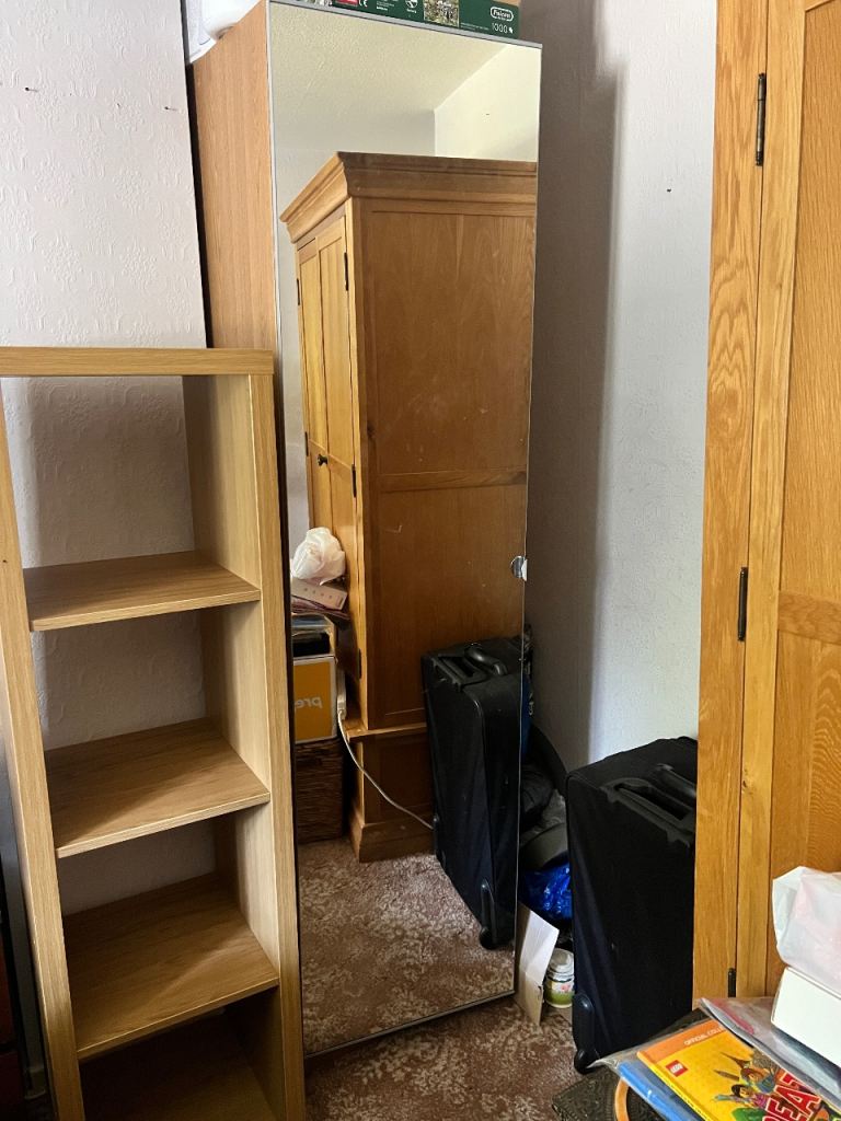 Wooden mirror Wardrobe Hanging Rail and Storage Drawers