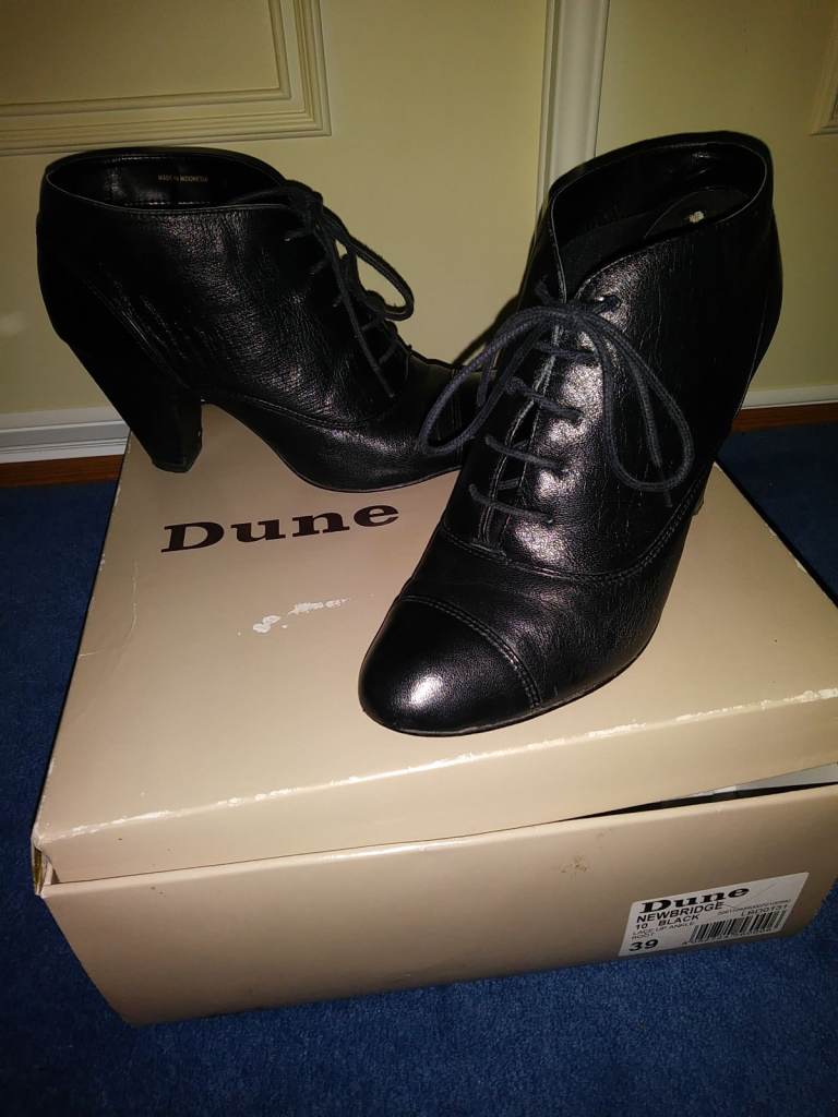 Dune Black Leather Ankle Boots with Laces 