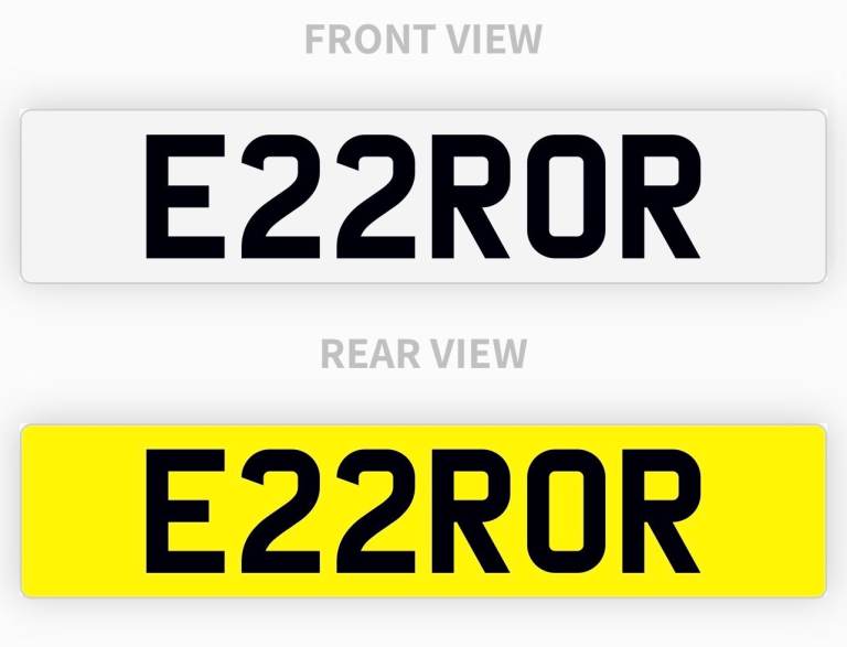 E22ROR - Private / Cherished Plate on Retention - reads like Error. Cover plate.