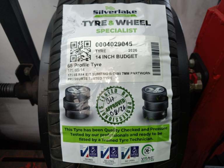 175 65 R14 82t Sumitmo B C100 7mm Partworn Pressurte Tested Tyre