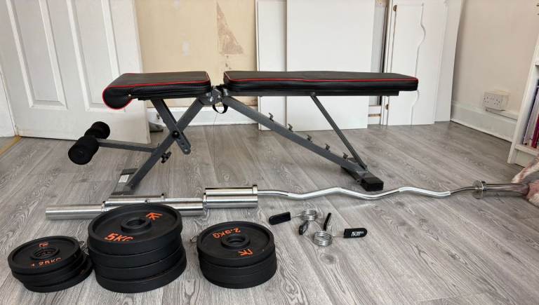 Home bench and weights set for sale.