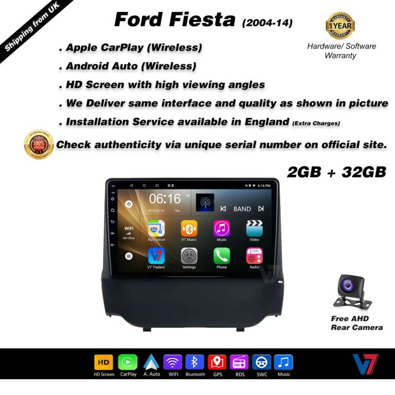 Ford Fiesta 2004-14 CARPLAY Android Auto HD Screen Head Unit GPS Stereo LCD Panel V7