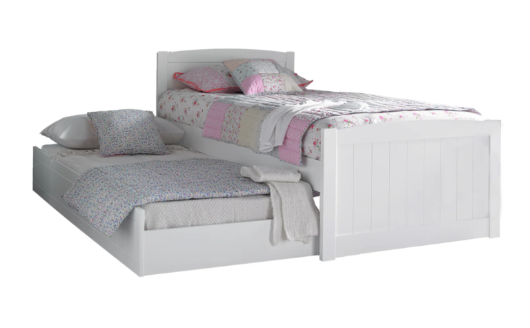 QUICK SALE: Portland Single Bed Frame with Pull-Out Trundle + 2 Mattresses Included!