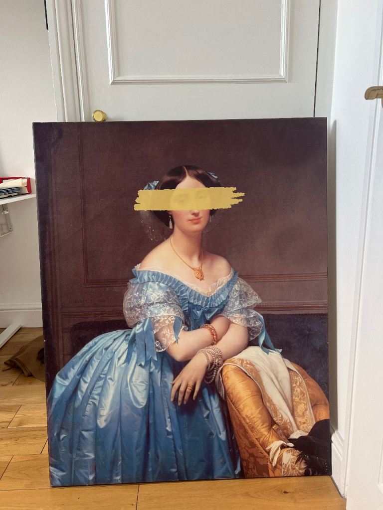 Large Framed Portrait Print - Blue Dress Lady