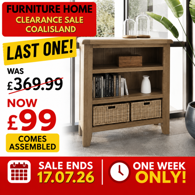 Oak Bookcase with Storage Baskets – New, Assembled