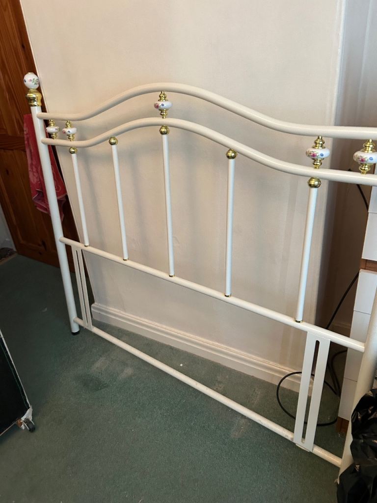 White Metal Double Bed Headboard with Floral Detail