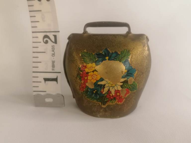 Vintage Antique Brass Cow Bell Hand Painted.