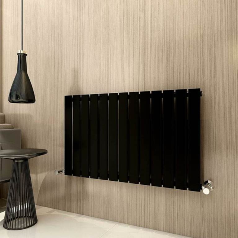 Lynwood Flat Panel Single Horizontal Radiator Matt Black 600 x 886 - CASH ONLY