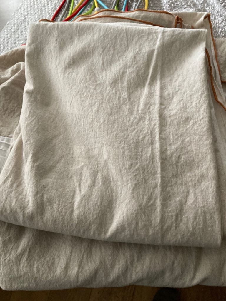 Natural Linen Curtains with Terracotta Piping