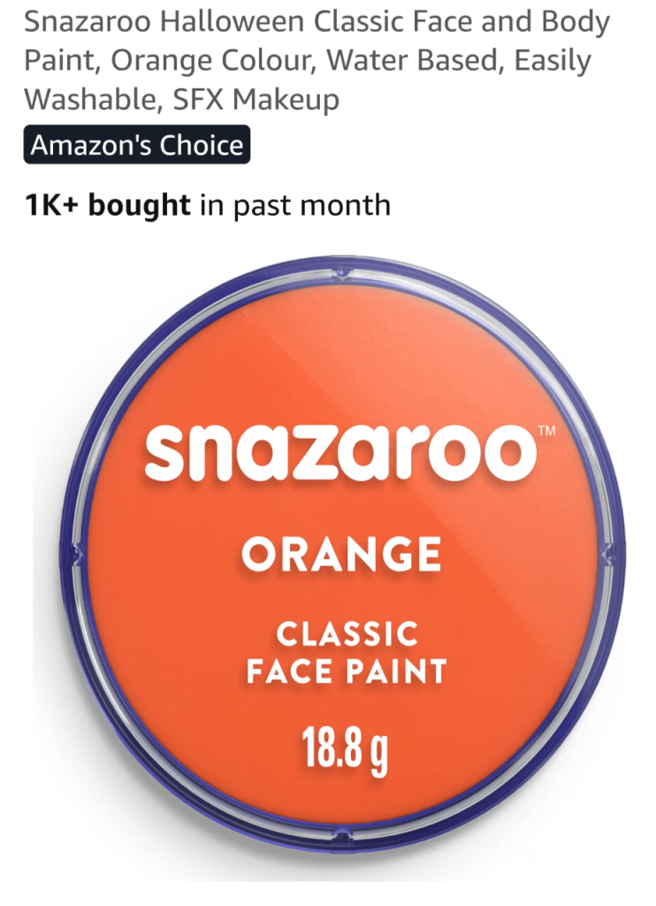Snazaroo Halloween Classic Face and Body Paint, Orange Colour, Water Based, Easily Washable