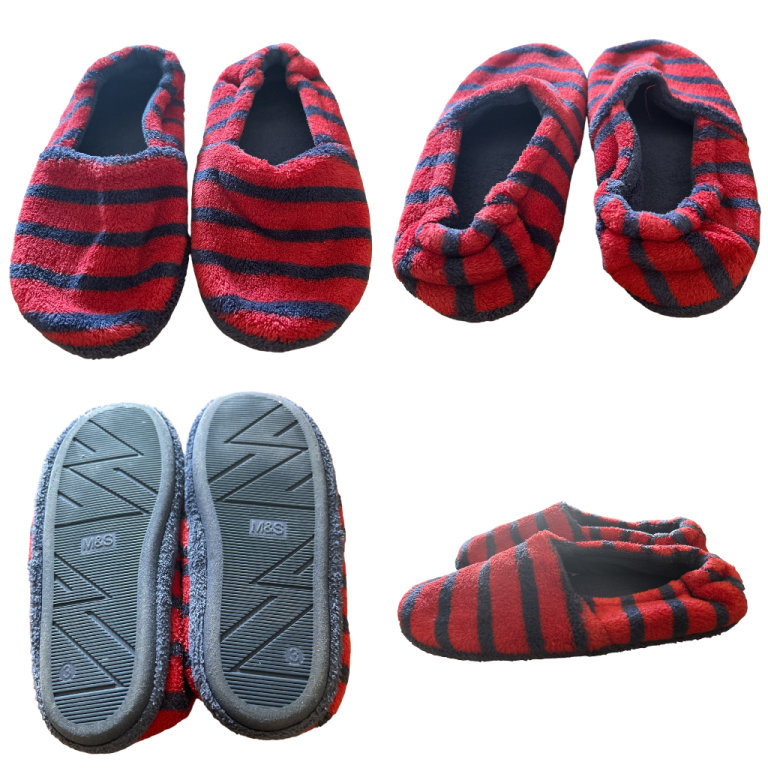 Boys Marks and Spencer Slippers Size 3 In Red & Blue Stripes