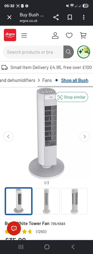 Bush White Tower Fan – Slim Design, Like New