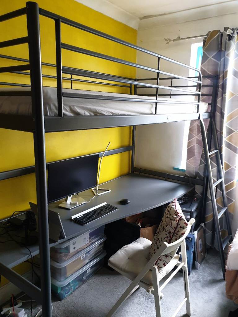 Loft Bed with Desk and Mattress 90x200cm NW London SVÄRTA from Ikea
