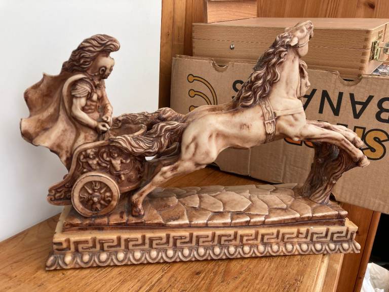 SIGNED LORENZO TONY ROMAN CHARIOT ALABASTER COMPOSITE STATUE