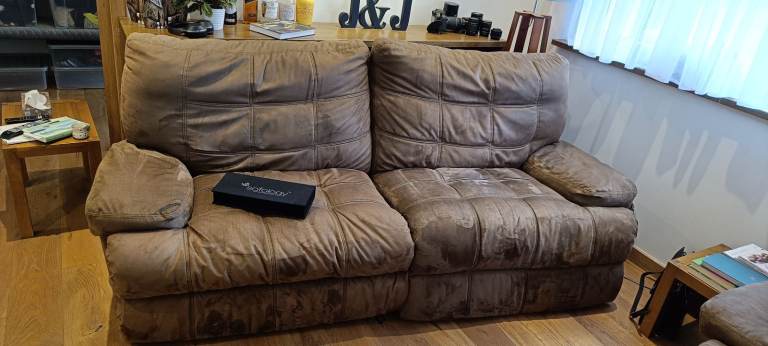 Sofology 2.5 SEATER DOUBLE POWER RECLINER sofa and 1 POWER RECLINER armchair in BUCKSKIN BROWN suede