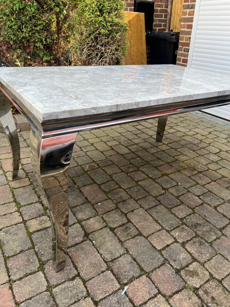 Marble and chrome dining table and 6 chairs 