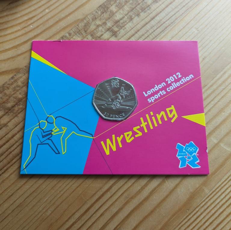 ♥NEW♥ 50p 2011 - WRESTLING London Olympics - uncirculated Royal Mint carded coin 
