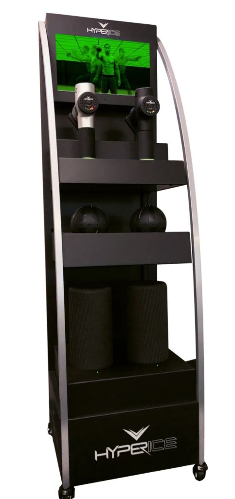 Hyperice Display Stand with products 