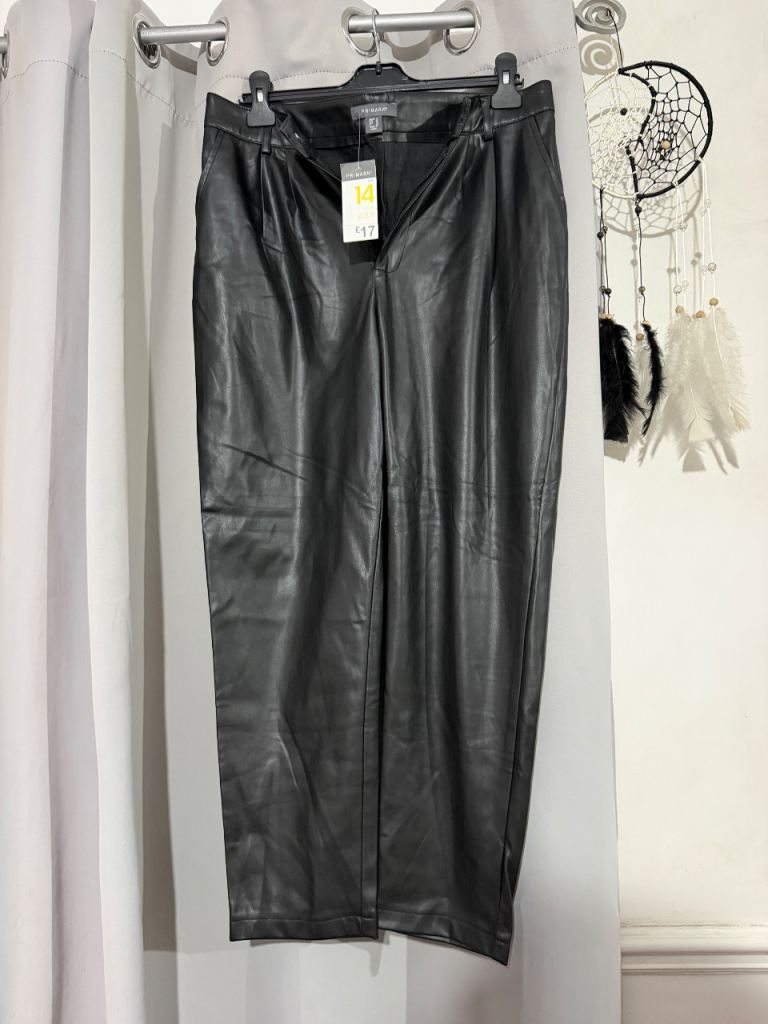 Primark Black Faux Leather Trousers – Size 14, Brand New with Tags