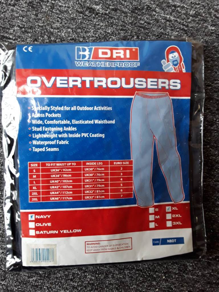New B dri weatherproof over trouser, new