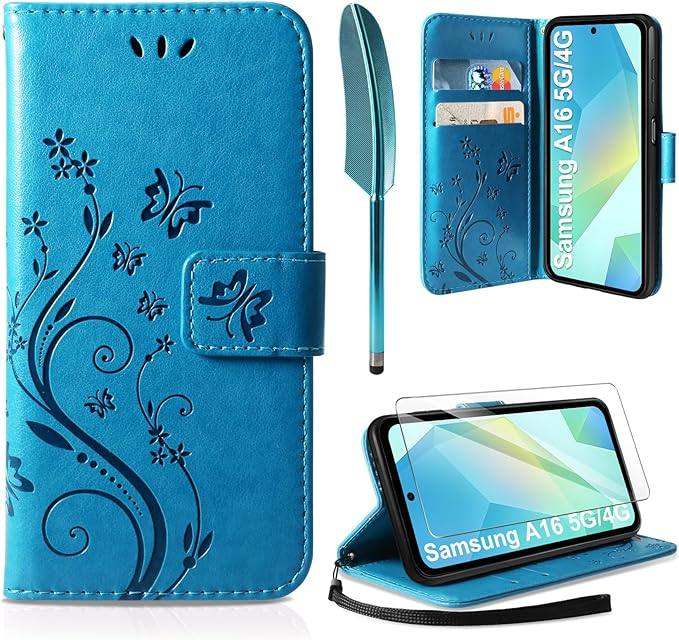 Samsung Galaxy A16 5G/4G Blue PU Leather Case,Wallet Case, Card Slots Magnetic Protect Flip Cover