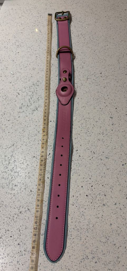 Keepaws Pink Leather Dog Collar with Apple Tag holder