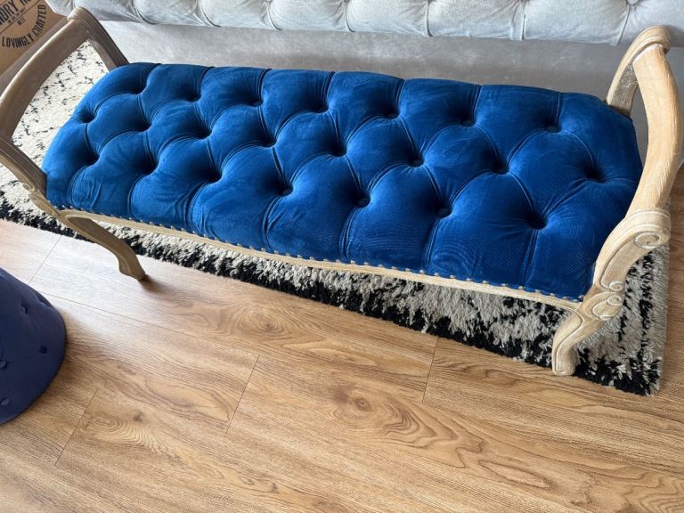 Blue upholstered bench 