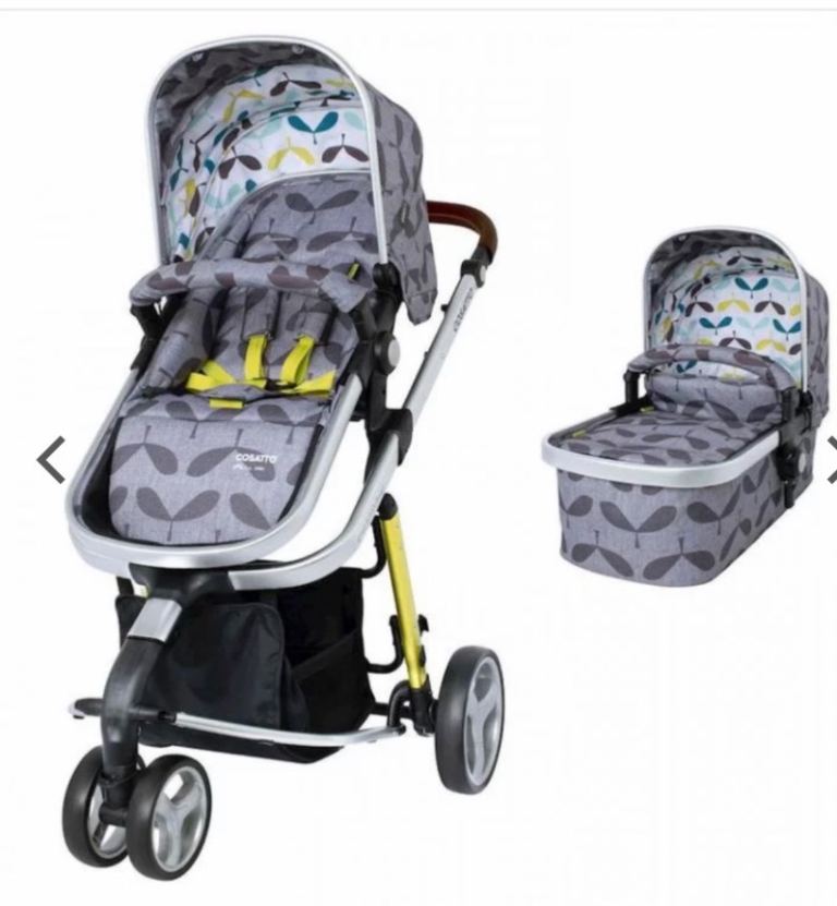 Cosatto Pushchair and Carrycot Set – Grey Leaf Pattern, Good Condition