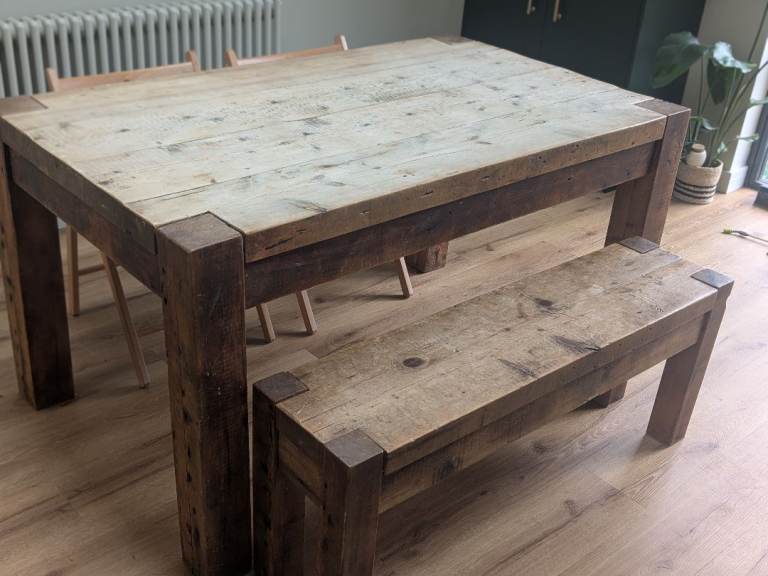 Reclaimed wood dining table AND bench