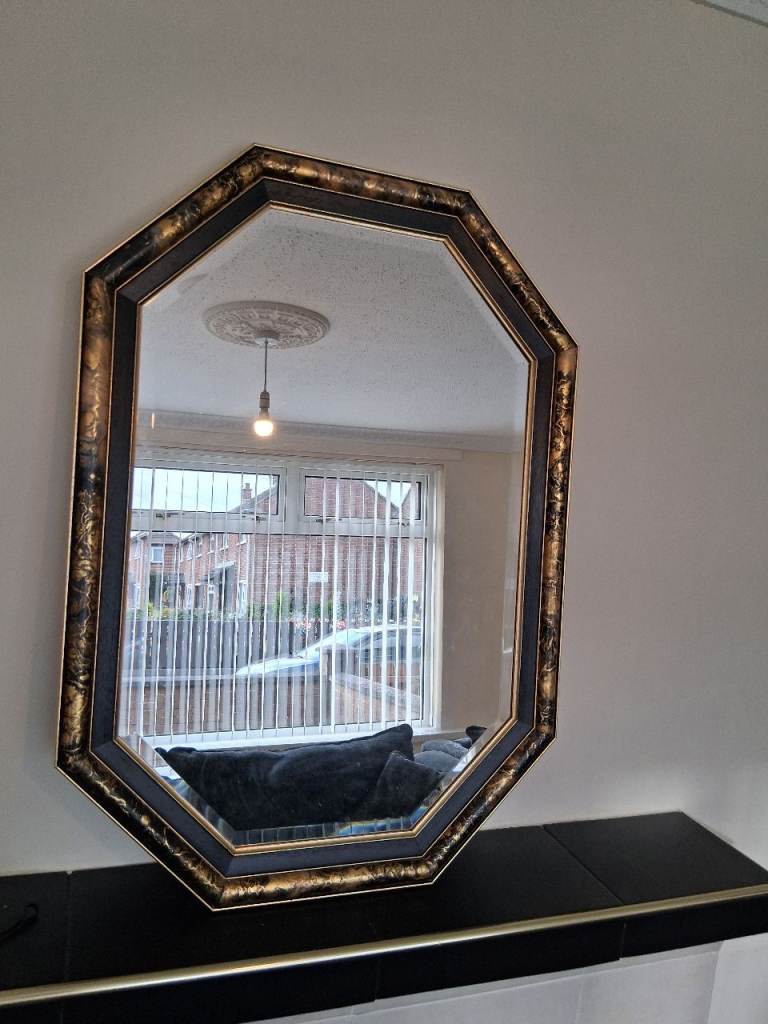 Octagonal Wall Mirror - Black and Gold Frame, Good Condition