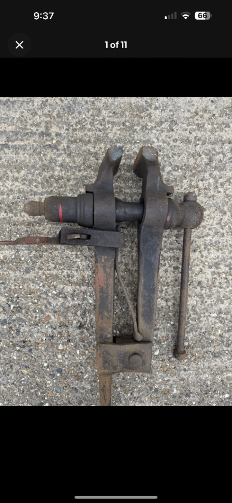 Antique Blacksmith Pole Vice and tongs 