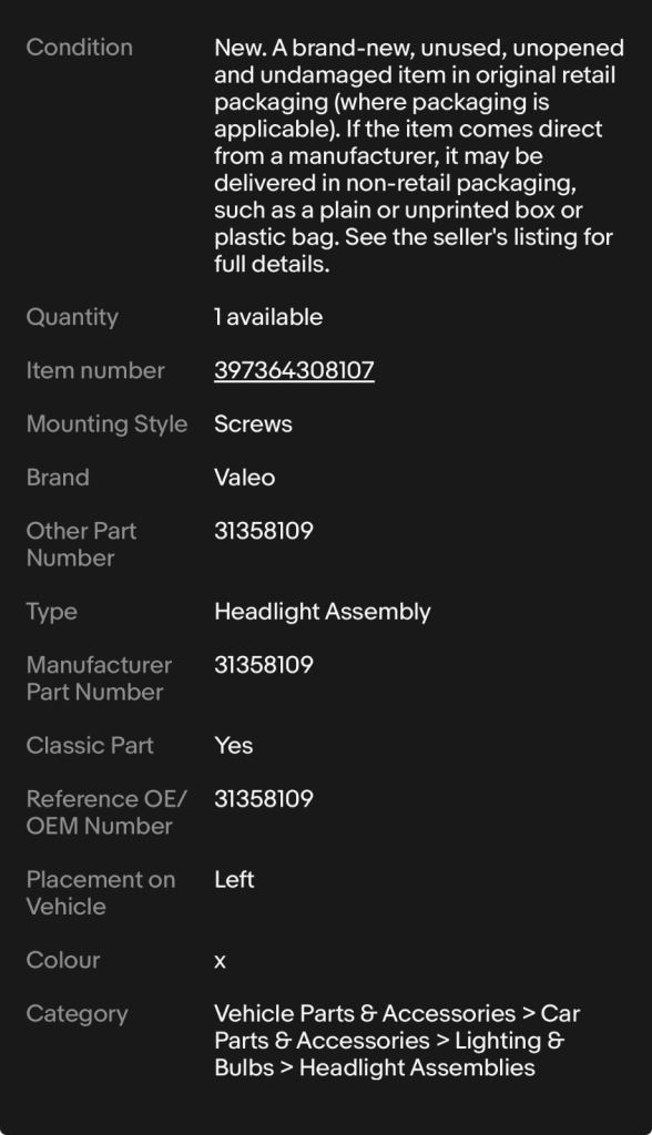image for FOR VOLVO XC60 2013-2017 Headlight Headlamp Left VALEO 31358109 New