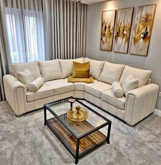 Nearly New Beige Fabric Corner Sofa –new