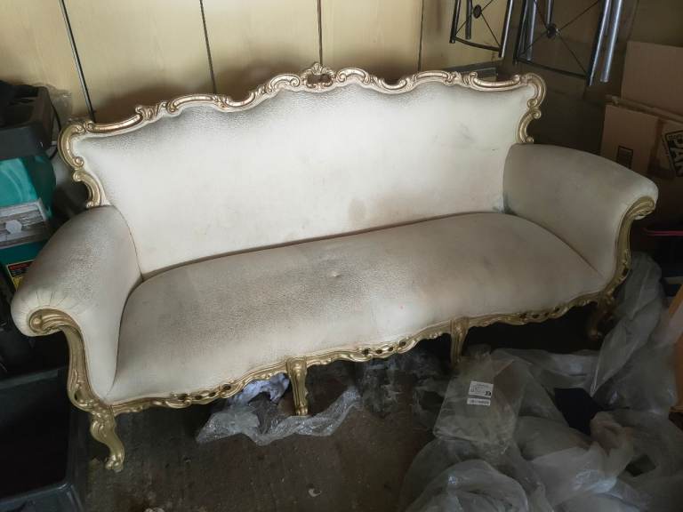 Vintage Style Sofa – Cream Fabric, Fair Condition