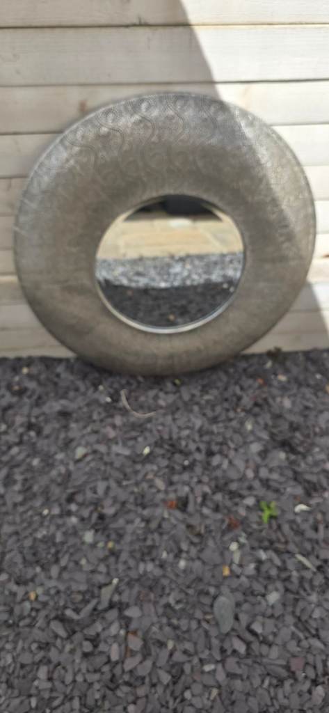 Large metal framed round circular mirror approx 32 inch 