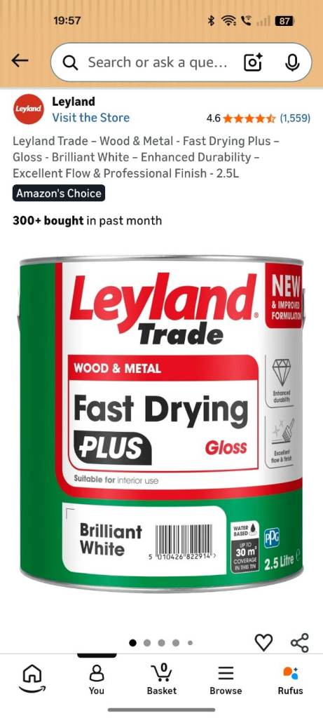 New Sealed Leyland Trade – Wood & Metal - Fast Drying Plus – Gloss - Brilliant White – Enhanced