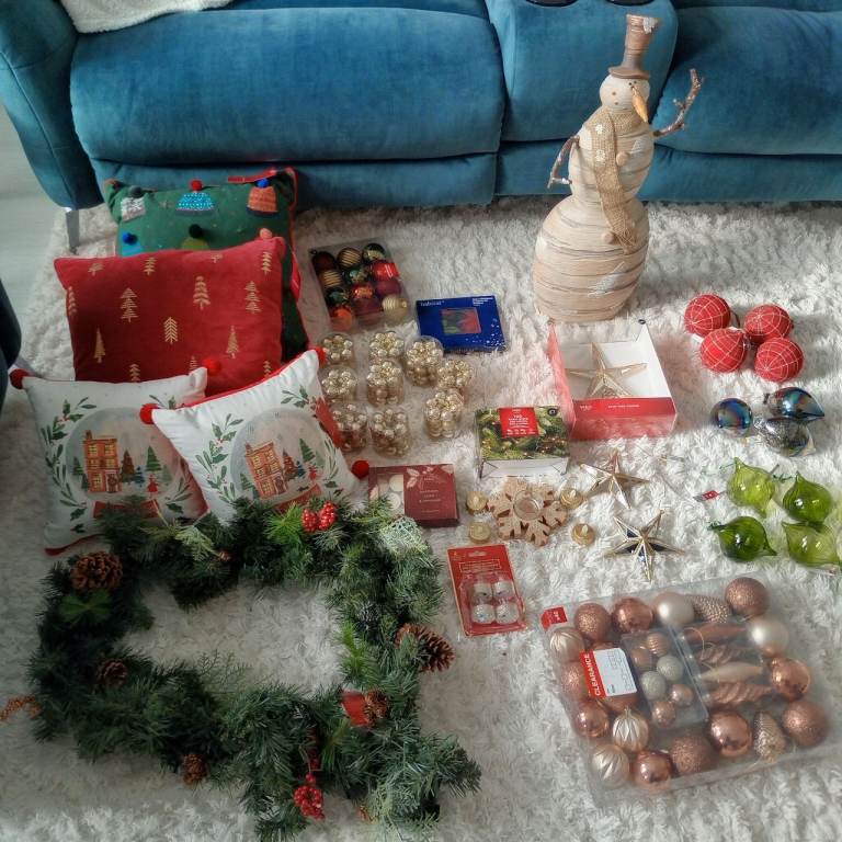 Large Set of New Christmas Decorations - Baubles, Pillows, Garland