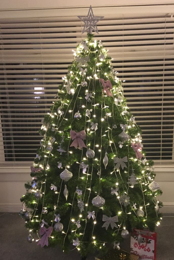  Christmas lights and tree decorations (silver and pink)