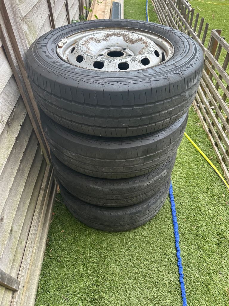 4 used van tyres with original steel trim for Vauxhall Vivaro Van