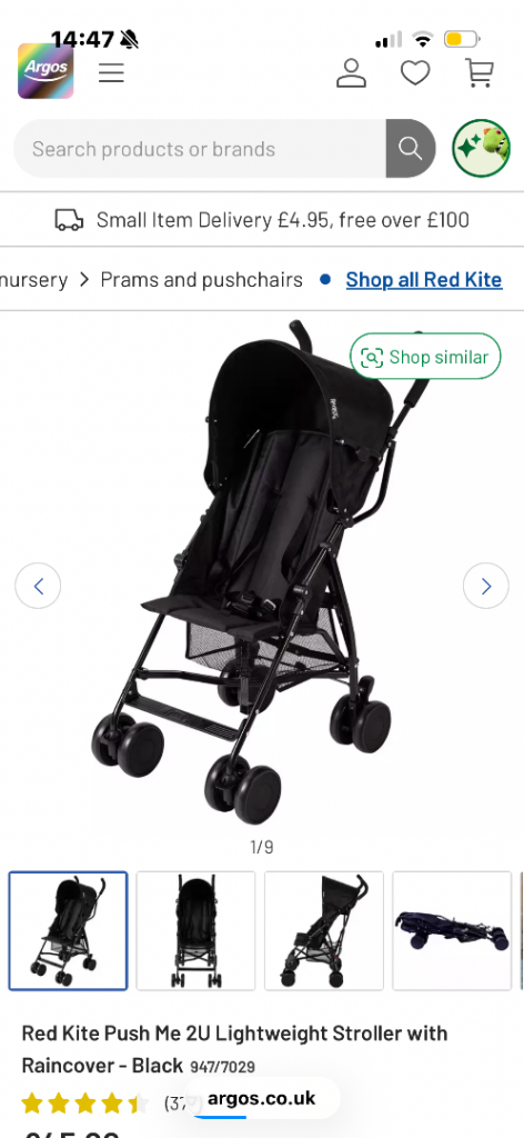 Red Kite Push Me 2U Stroller - Black, Excellent Condition
