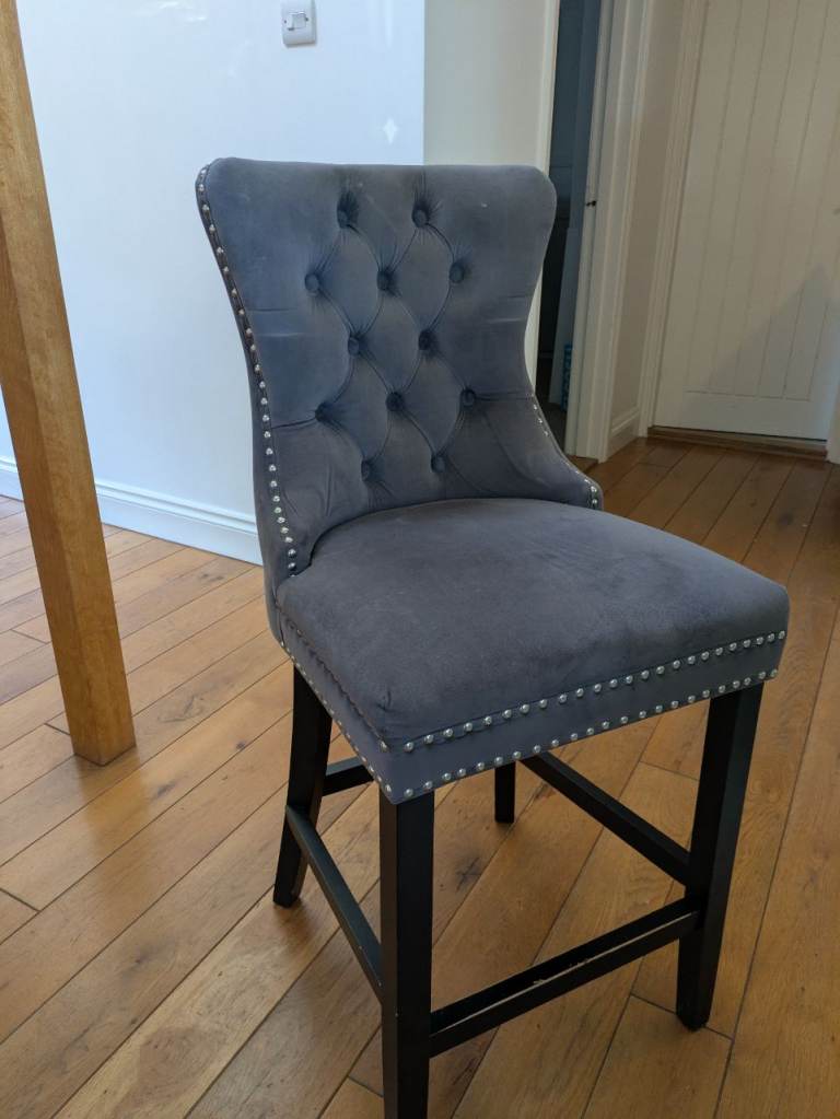 Grey velvet padded Bar Stools x 6