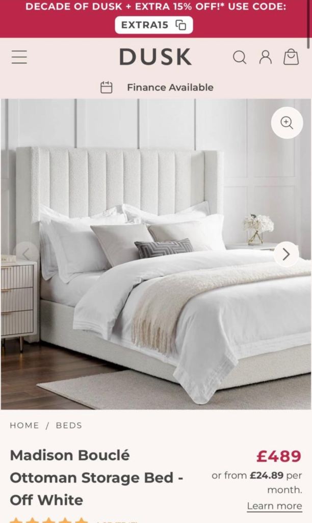 Dusk Madison Bouclé Ottoman Storage Bed - Off White, Double