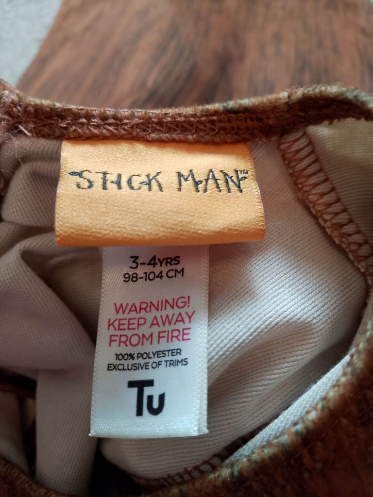 Stickman costume world book day size 3-4 years.